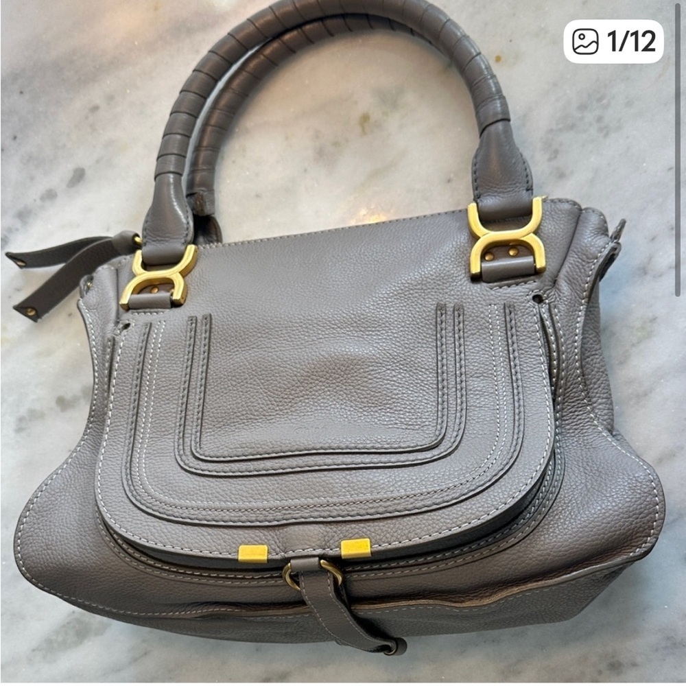 CHLOÉ Medium Marcie' Leather Satchel in cashmere Gray with gold hardware